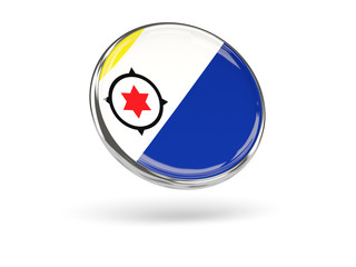 Flag of bonaire. Round icon with metal frame