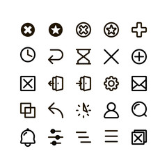 Isolated black outlined buttons vector icons set. Simple flat contoured web icons on the white background.