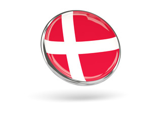 Flag of denmark. Round icon with metal frame