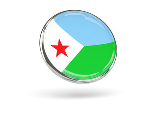 Flag of djibouti. Round icon with metal frame