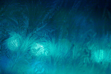 Winter ice frost, frozen background. frosted window glass textur