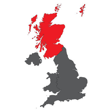 Scotland red map on gray United Kingdom map vector