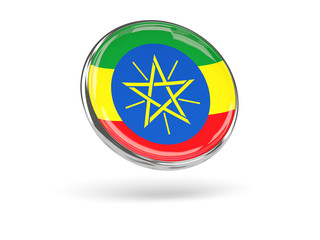 Flag of ethiopia. Round icon with metal frame