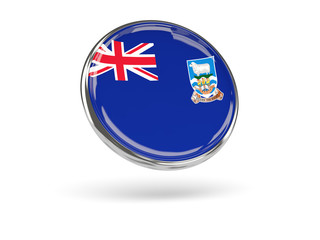 Flag of falkland islands. Round icon with metal frame