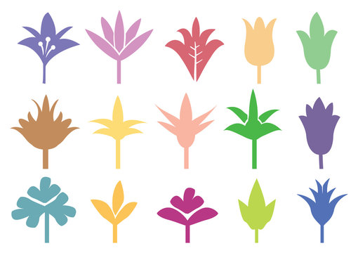 Colored Silhouette of Flowers and Plants