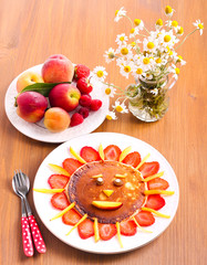 Pancake with strawberry and fruit