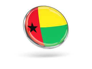 Flag of guinea bissau. Round icon with metal frame