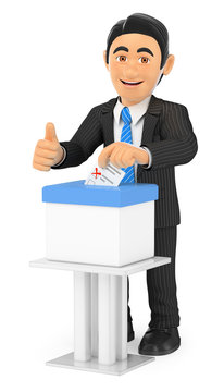 3D Businessman voting in a ballot box