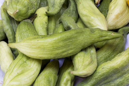 Green achocha (cayhua) on a market in Arequipa, Peru. 