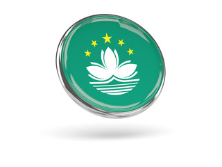 Flag of macao. Round icon with metal frame