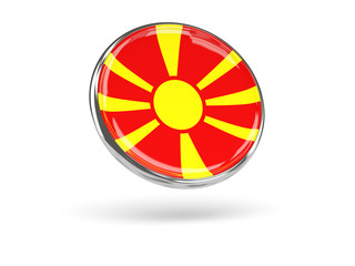 Flag of macedonia. Round icon with metal frame