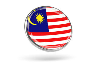 Flag of malaysia. Round icon with metal frame