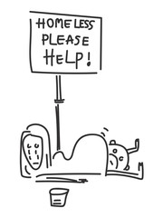 Woman Homeless hand drawn