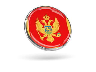 Flag of montenegro. Round icon with metal frame