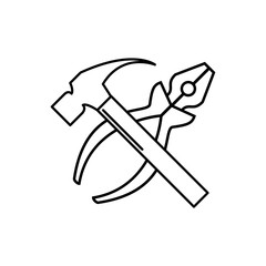 Hammer and pliers linear icon. Vector illustration.