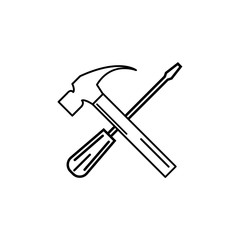 Hammer and screwdriver linear icon. Vector illustration.