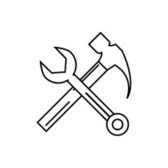 Hammer and wrench linear icon. Vector illustration.