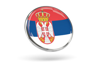 Obraz premium Flag of serbia. Round icon with metal frame