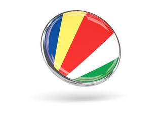 Flag of seychelles. Round icon with metal frame