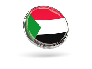 Flag of sudan. Round icon with metal frame