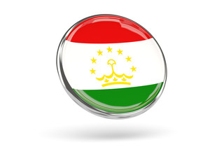 Obraz premium Flag of tajikistan. Round icon with metal frame