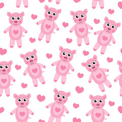 Cute cartoon pig puppy seamless texture. Children's background fabric. Vector illustration