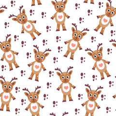 Obraz na płótnie Canvas Cute cartoon reindeer seamless texture. Children's background fabric. Vector illustration