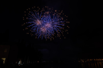 Fototapeta na wymiar Fireworks on the lake