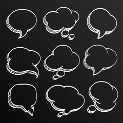 Chalkboard sketch of hand drawn comic speech bubbles set, Vector illustration