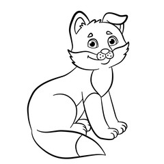 Coloring pages. Wild animals. Little cute baby fox smiles.