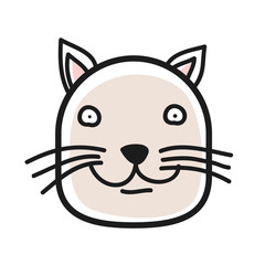 Cartoon animal head icon. Cat face avatar for profile of social networks. Hand drawn design.