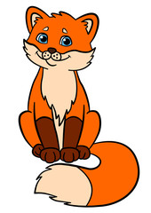 Cartoon wild animals for kids: Fox. Little cute baby fox smiles.