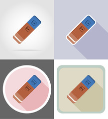 eraser gum stationery equipment set flat icons vector illustrati