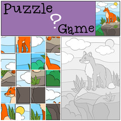 Education games for kids. Puzzle. Little cute fox