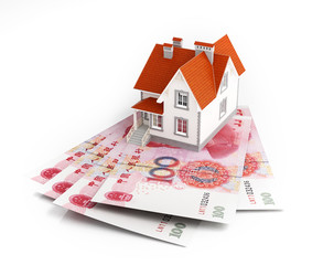 Chinese yuan banknotes under house
