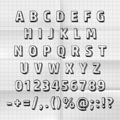 Sketch font set on paper abc sign, Vector illustration
