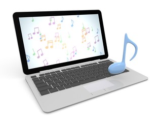 ノートパソコンと音符