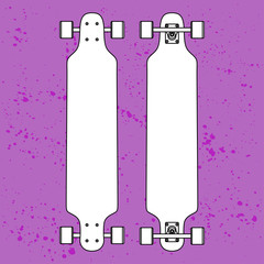 cartoon contour Long board skateboard on Blob doted background