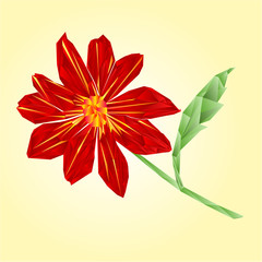 Red dahlia polygons summer flower stem Vector illustration