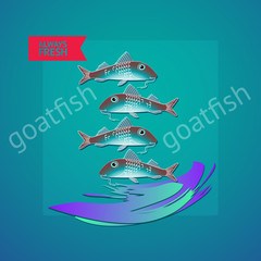 Illustration seafood themed with fishes, wave and label always fresh