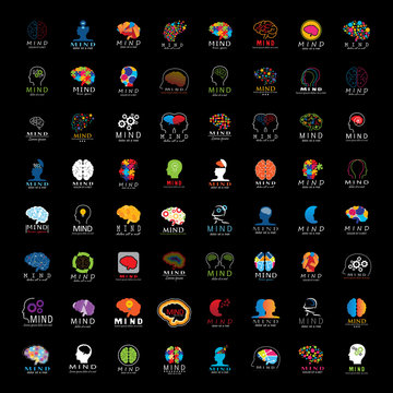 Mind Icons Set - Isolated On Black Background - Vector Illustration, Graphic Design.