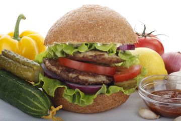 burger with vegetables isolated