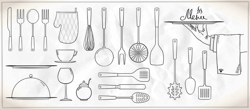 Graphic kitchen utensils and tableware