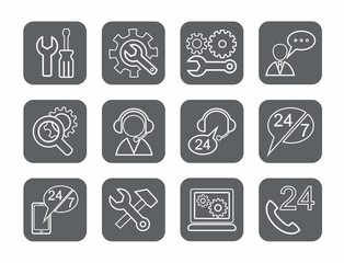 Technical support, contour icons, monochromatic, gray. 