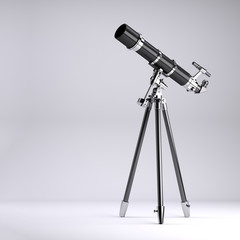 Telescope in studio scene - white and clear gray tones backgroun