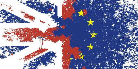 brexit. Flag of Britain and the European Union from stains and splashes at the time of discharge