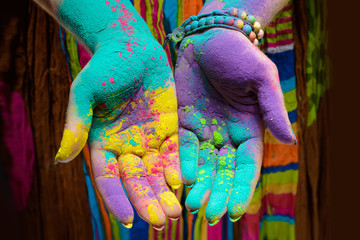 Holi painted hands