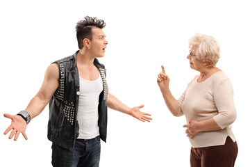 Angry punk arguing with grandmother