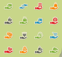 hand and money icon set