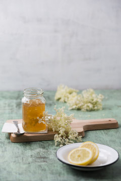Glass of elderflower jelly